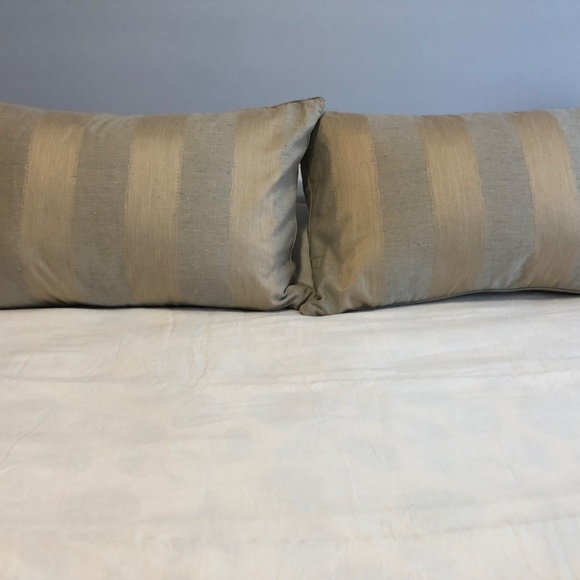 Set of 2 Anichini 100% silk pillows stripe beige grey tan with inserts neutral - Picture 1 of 13